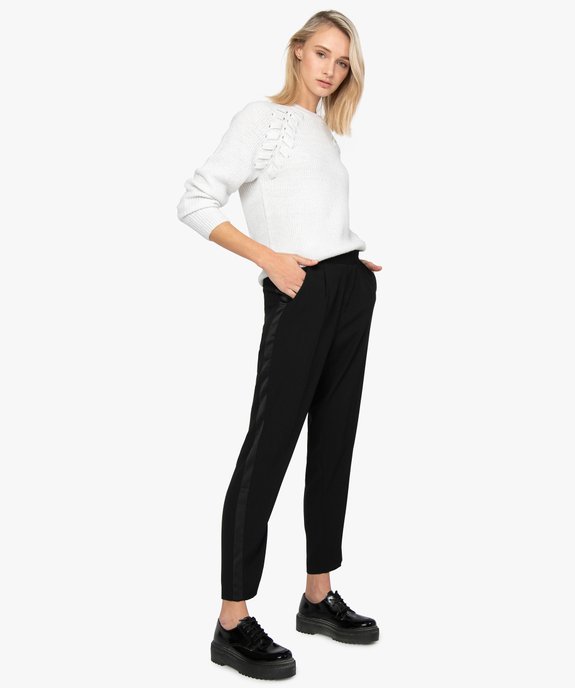 Pantalon femme en toile avec bande satinée sur les côtés vue5 - GEMO(FEMME PAP) - GEMO