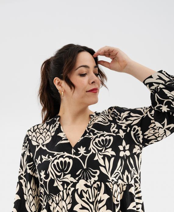 Robe à manches longues à motifs fleuris femme grande taille vue2 - GEMO 4G GT - GEMO