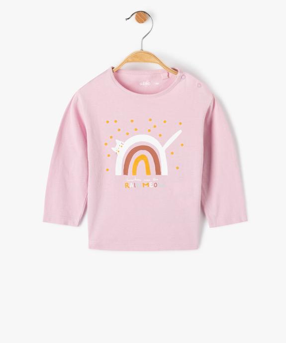 Tee-shirt bébé fille à manches longues imprimé à fentes latérales vue1 - GEMO(URBAIN) - GEMO