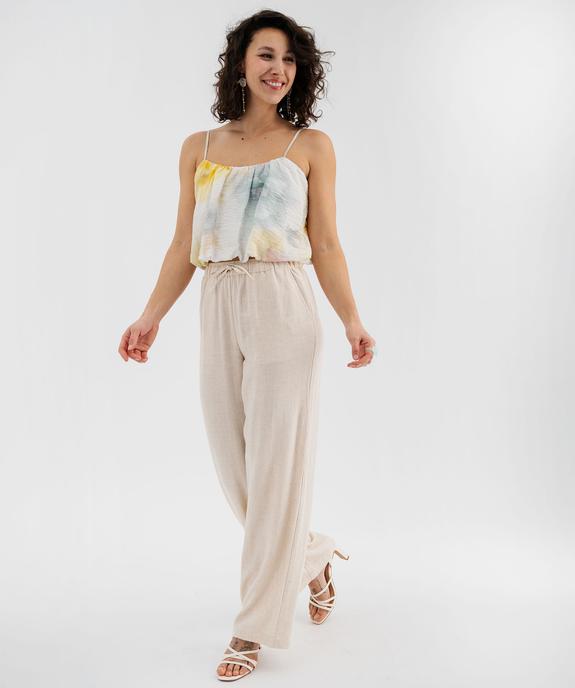 Pantalon large en viscose et lin à taille élastiquée femme vue4 - GEMO 4G FEMME - GEMO