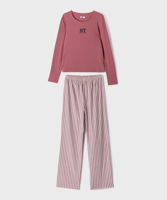 Pyjama avec pantalon rayé fille vue1 - GEMO (JUNIOR) - GEMO