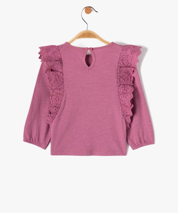 Tee-shirt bébé fille à manches longues et volants en dentelle anglaise vue3 - GEMO(BEBE DEBT) - GEMO