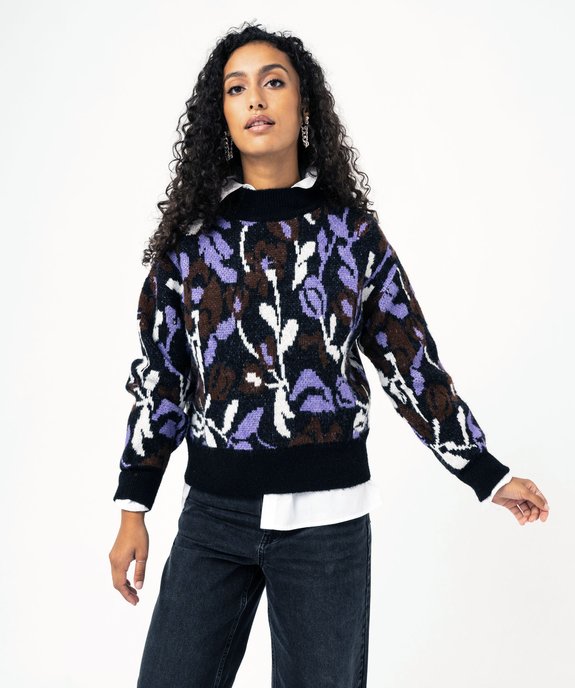 Pull court en jacquard fleuri femme vue1 - GEMO(FEMME PAP) - GEMO