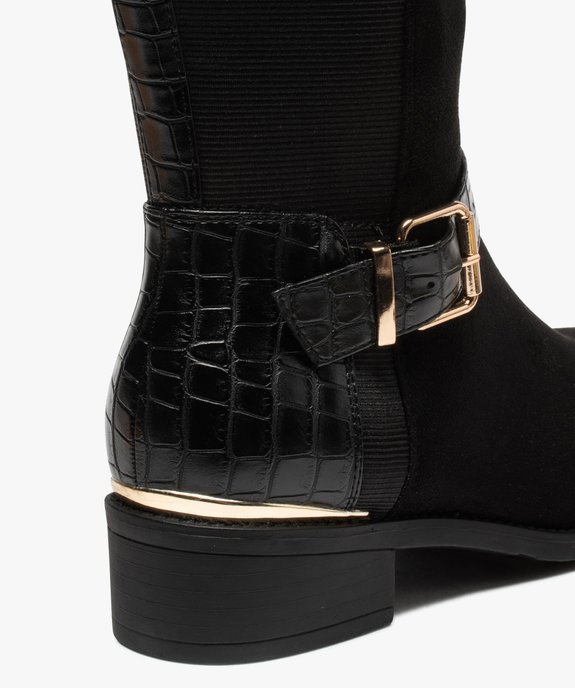 Bottes femme à talon plat en suédine et bride imitation croco Coupe spéciale pied large vue6 - GEMO (CASUAL) - GEMO