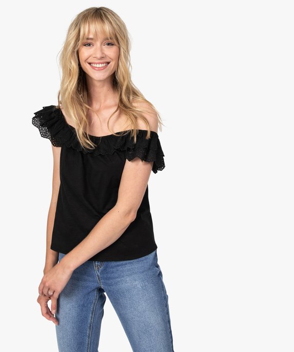 Débardeur femme court à volant en broderie anglaise vue2 - GEMO(FEMME PAP) - GEMO