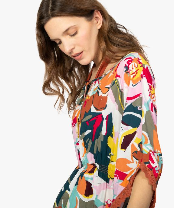 Robe de plage femme style bohème à fleurs et dos macramé vue2 - GEMO (PLAGE) - GEMO