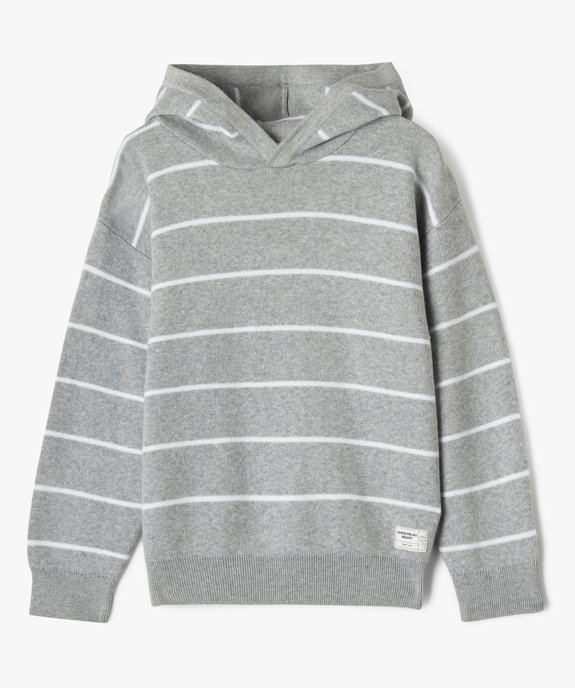 Pull à capuche en fine maille rayée garçon vue1 - GEMO (ENFANT) - GEMO