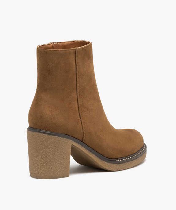 Boots femme à talon carré en suédine unie et à zip vue4 - GEMO 4G FEMME - GEMO