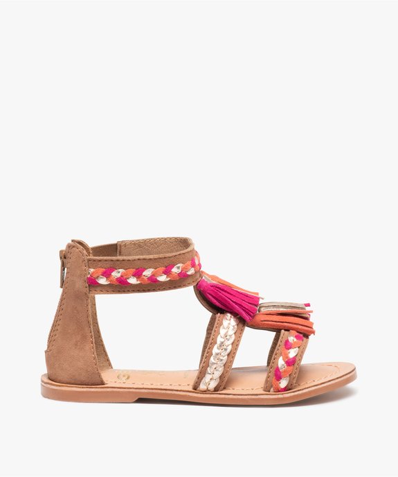 Sandales fille à tige montante en cuir et pompons colorés vue1 - GEMO (ENFANT) - GEMO