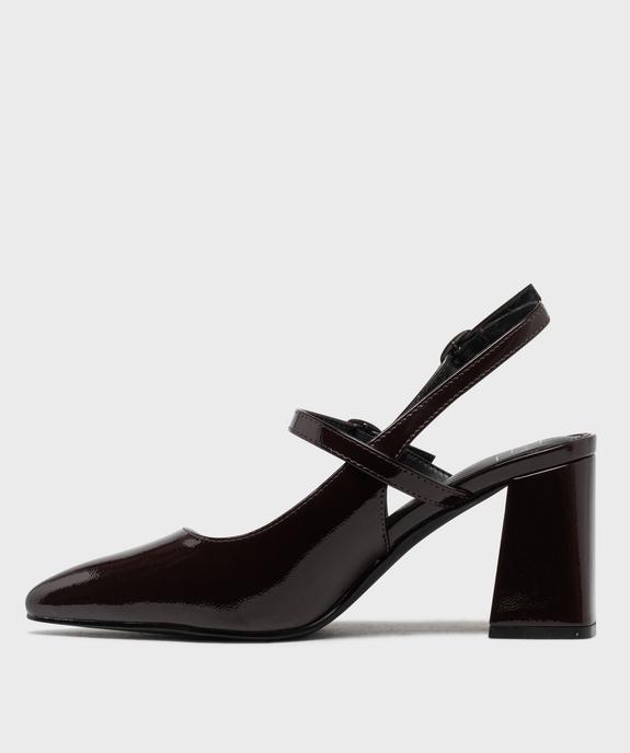 Escarpins sling-back vernis à bout pointu et talon large femme - Follow Me vue3 - FOLLOW ME - GEMO