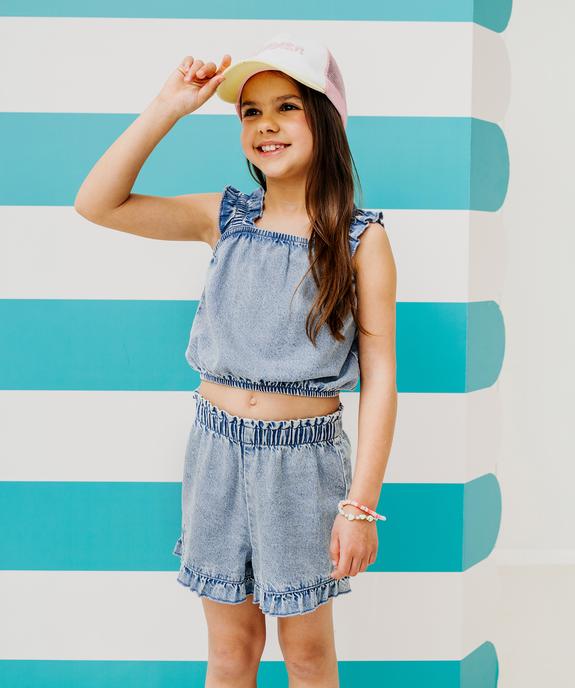 Blouse en jean à bretelles et coupe courte fille vue5 - GEMO (ENFANT) - GEMO