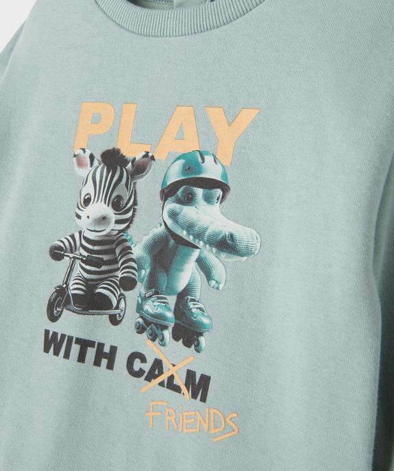 Sweat en molleton doux imprimé à col rond bébé garçon vue2 - GEMO 4G BEBE - GEMO