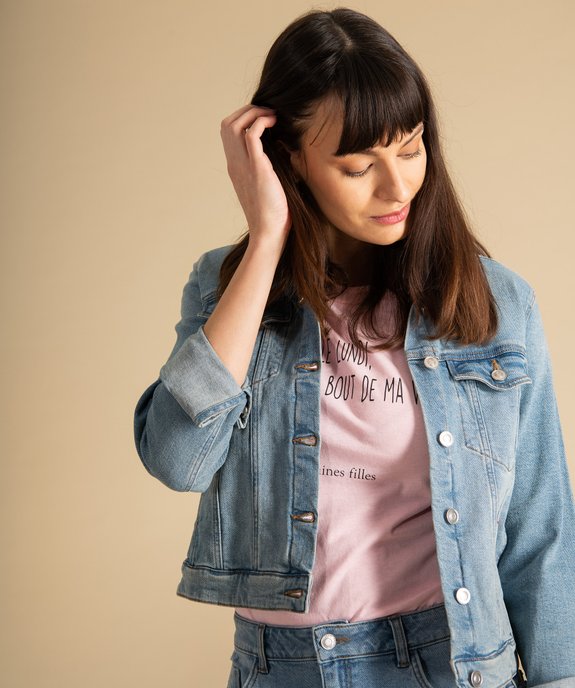 Veste en jean femme coupe large et courte vue5 - GEMO(FEMME PAP) - GEMO