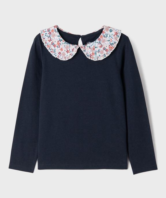 Tee-shirt manches longues à col Claudine fleuri fille vue2 - GEMO 4G FILLE - GEMO