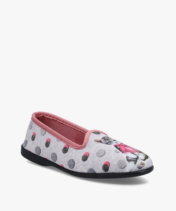 Chaussons femme en velours ras imprimés chat vue2 - GEMO(HOMWR FEM) - GEMO