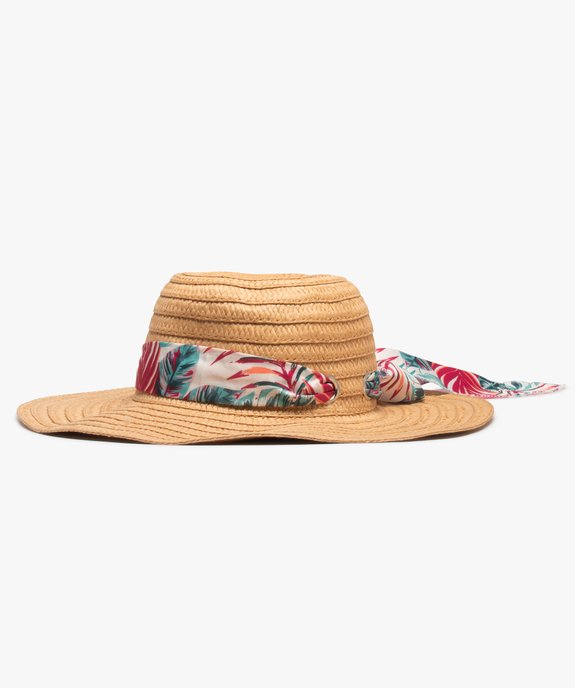 Chapeau femme en paille de papier avec foulard imprimé vue1 - GEMO (ACCESS) - GEMO