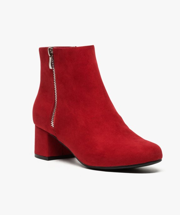 Boots femme à talon carré en suédine unie et zip décoratif vue2 - VALENTINA BALDA - GEMO