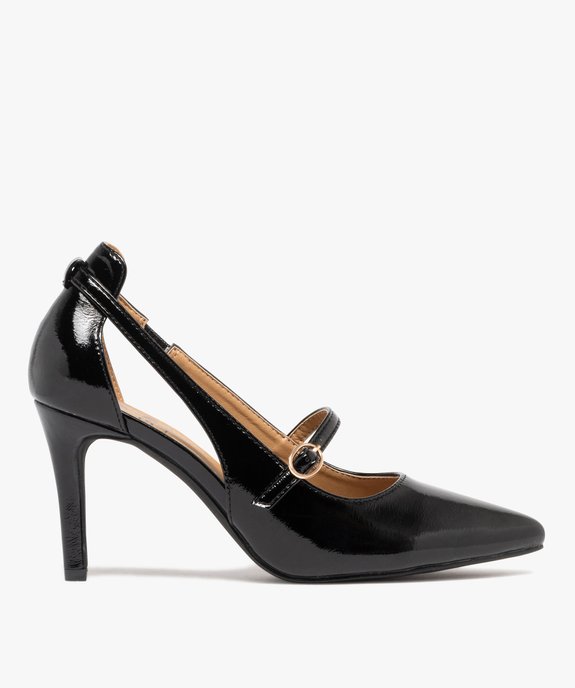 Escarpins femme a talon aiguille vernis avec fine bride a noir GEMO