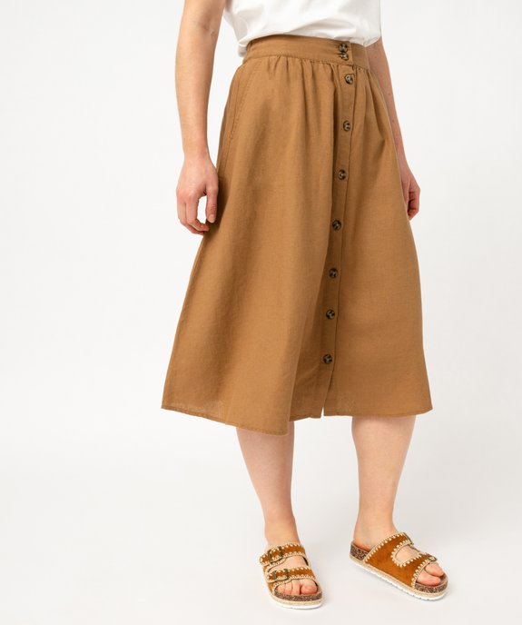 Jupe midi à boutons en lin femme vue1 - GEMO 4G FEMME - GEMO
