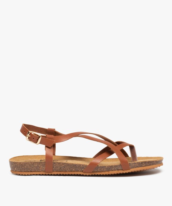 Sandales femme unies à talon plat et fines brides en cuir vue1 - GEMO (CASUAL) - GEMO