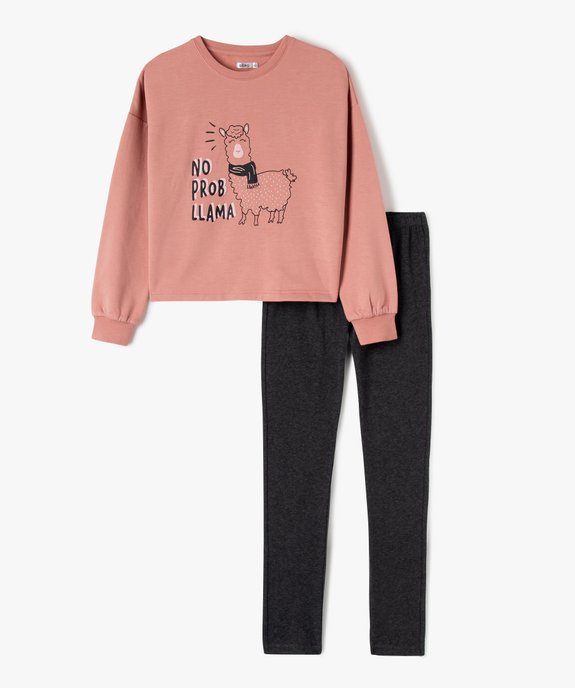 Pyjama fille bicolore avec motif lama