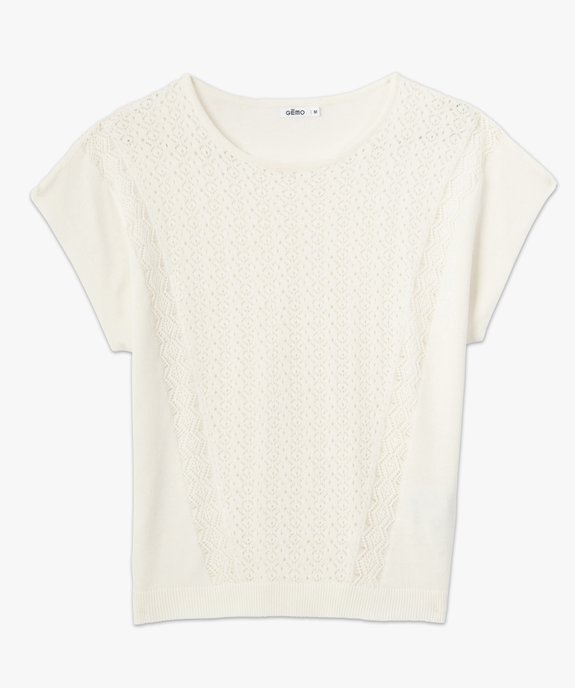 Pull femme à manches courtes avec devant ajouré vue4 - GEMO(FEMME PAP) - GEMO