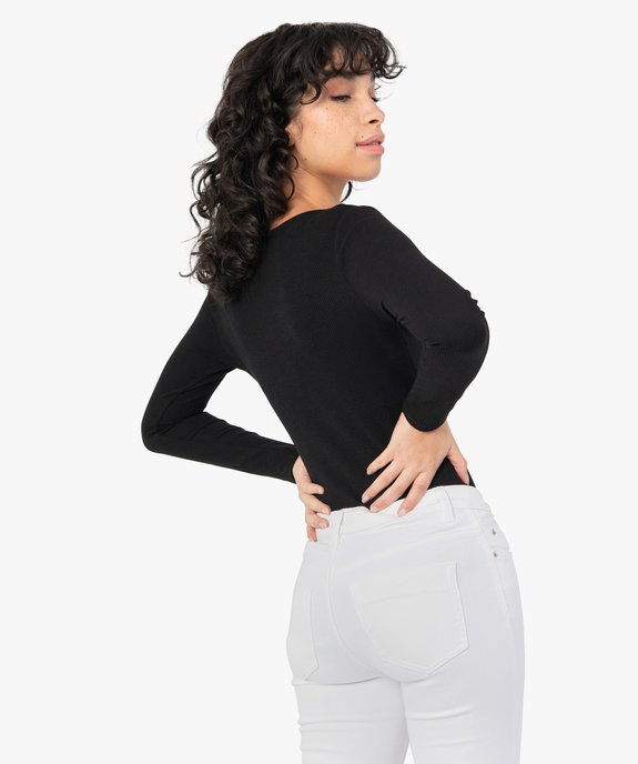 Tee-shirt femme forme body en maille côtelée vue3 - GEMO(FEMME PAP) - GEMO