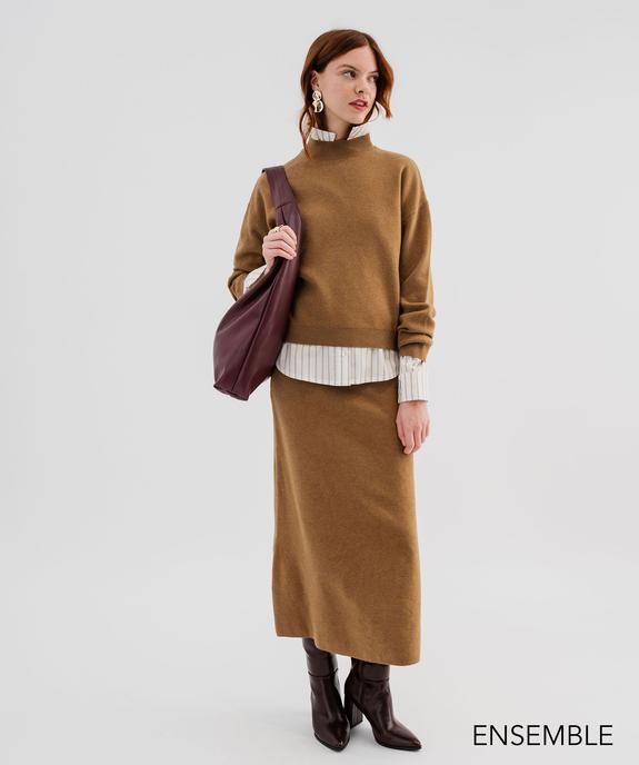 Ensemble pull et jupe en maille marron pour femme - GEMO