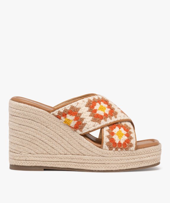 Mules à talon compensé et larges brides en crochet femme vue1 - FOLLOW ME - GEMO