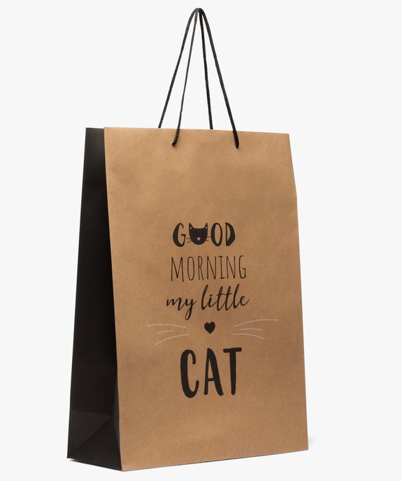 Sac cadeau en papier kraft recyclé imprimé chat et message vue1 - GEMO 4G FEMME - GEMO