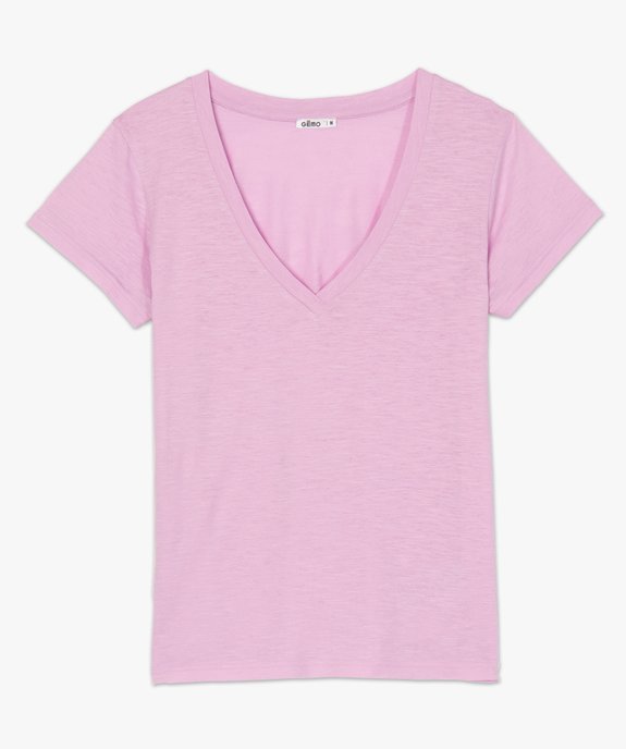 Tee-shirt femme à manches courtes et grand col V vue4 - GEMO(FEMME PAP) - GEMO