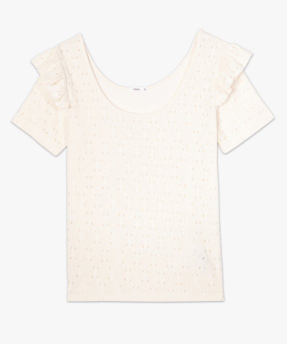 Tee-shirt femme en crêpe ajouré et volant vue4 - GEMO(FEMME PAP) - GEMO