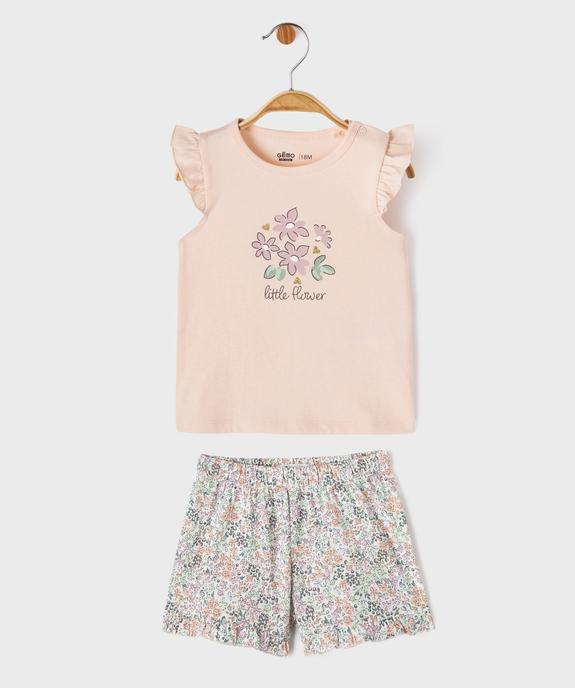 Pyjashort 2 pièces à motifs fleurs bébé fille vue1 - GEMO 4G BEBE - GEMO