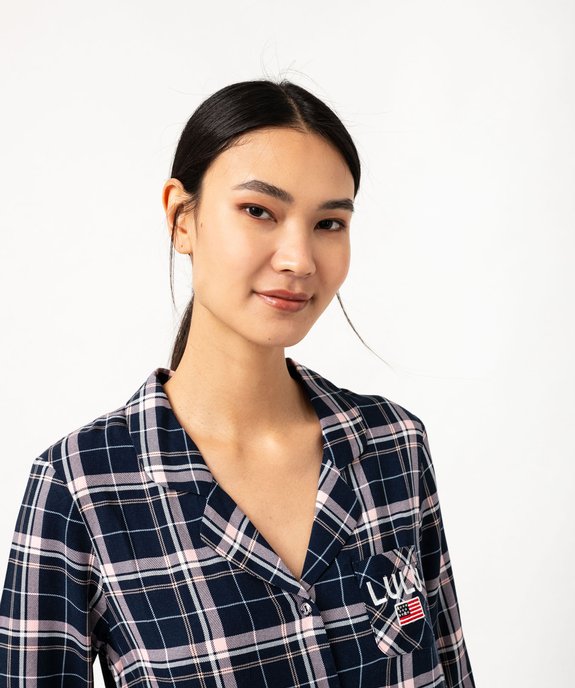 Chemise de nuit liquette à carreaux et manches 3/4 femme - LuluCastagnette vue2 - LULUCASTAGNETTE - GEMO