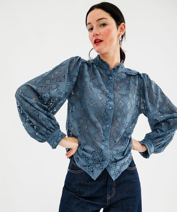 Chemise en maille ajourée et col volanté femme vue1 - GEMO(FEMME PAP) - GEMO