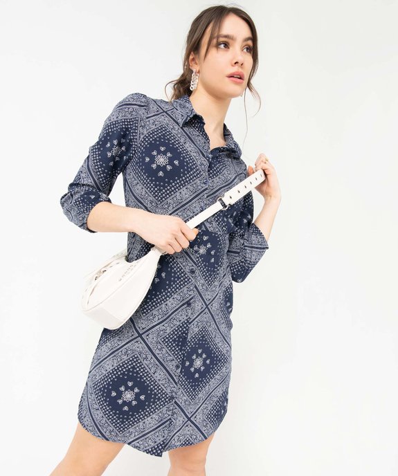 Robe femme imprimée à manches longues et col chemise vue2 - GEMO(FEMME PAP) - GEMO