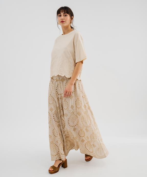 Tee-shirt manches courtes coupe oversize avec finitions dentelées femme vue4 - GEMO 4G FEMME - GEMO