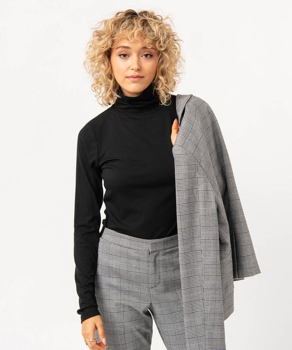 Tee-shirt à manches longues et col roulé en maille côtelée femme vue1 - GEMO 4G FEMME - GEMO