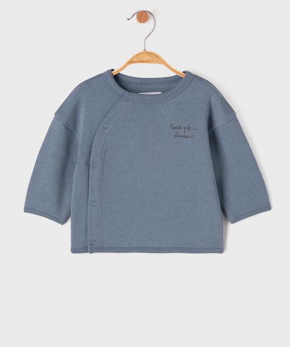 Sweat brassière fermeture latérale avec motif dos bébé garçon vue1 - GEMO 4G BEBE - GEMO