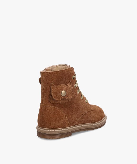 Boots bébé fille en cuir retourné uni à lacets et zip – NA!  vue4 - NA! - GEMO