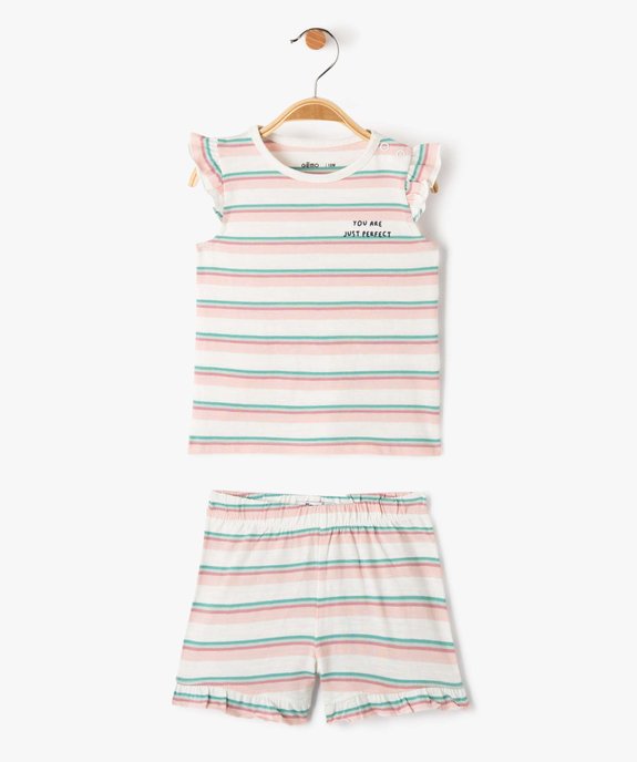 Pyjashort bébé fille rayé vue1 - GEMO(BB COUCHE) - GEMO