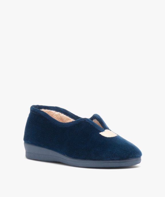 Chaussons femme pantoufles en velours uni à semelle compensée vue2 - GEMO(HOMWR FEM) - GEMO