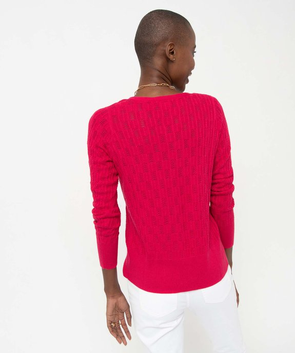 Gilet femme à col V en fine maille fantaisie  vue3 - GEMO(FEMME PAP) - GEMO