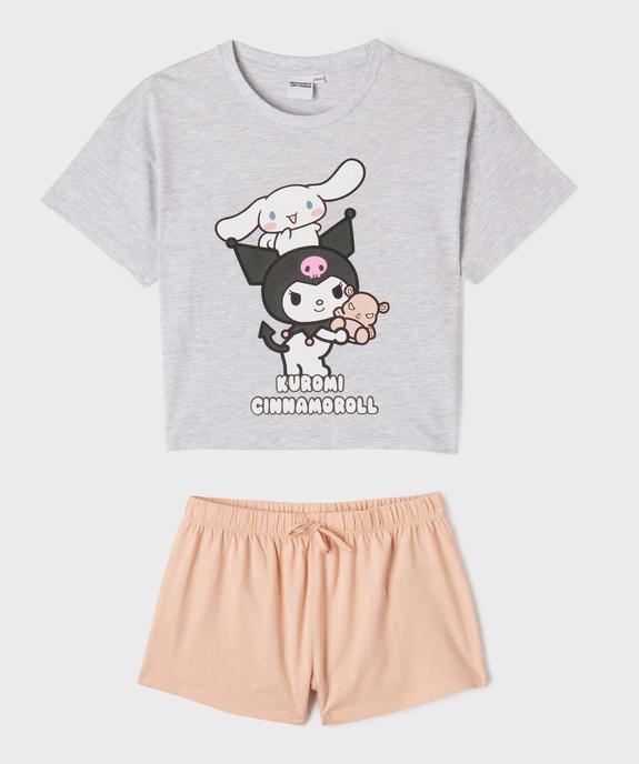 Pyjashort en jersey de coton imprimé haut loose fille - Kuromi  vue1 - HELLO KITTY - GEMO
