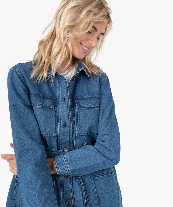 Veste en jean femme coupe saharienne vue2 - GEMO 4G FEMME - GEMO