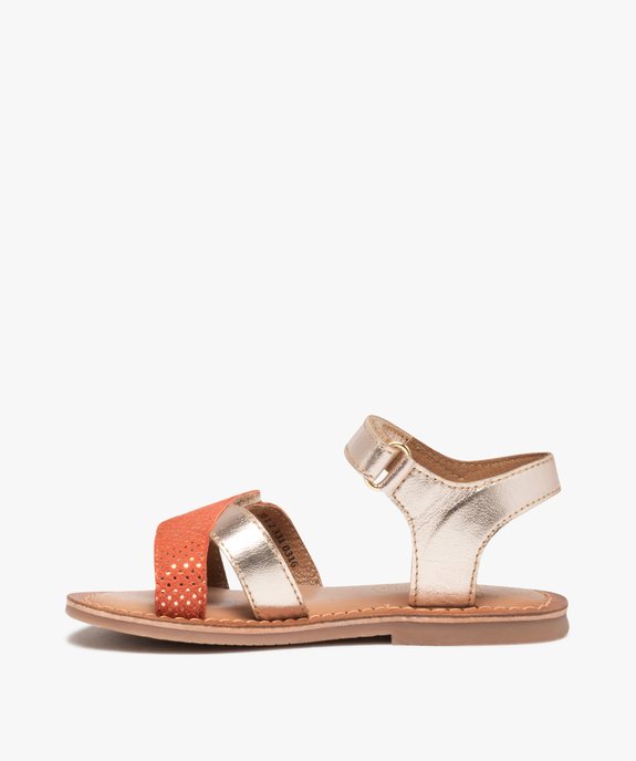 Sandales fille à brides scratch dessus cuir métallisé vue3 - GEMO (ENFANT) - GEMO