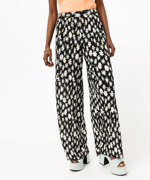 Pantalon large en maille plissée à motifs fleuris femme vue1 - GEMO(FEMME PAP) - GEMO
