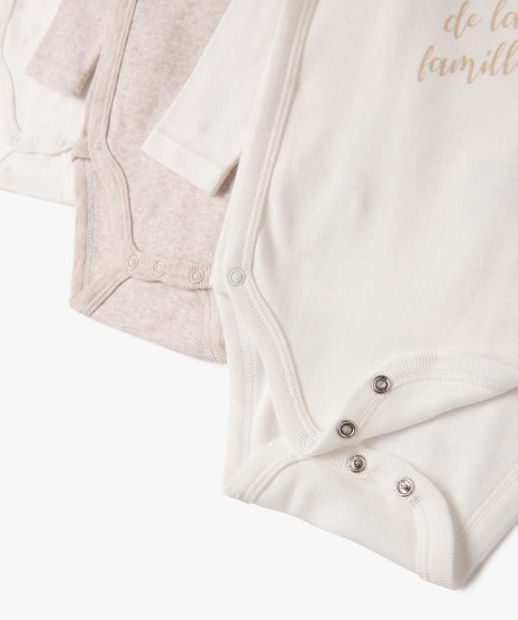 Body manches longues et fermeture devant croisée bébé (lot de 3) vue3 - GEMO 4G BEBE - GEMO