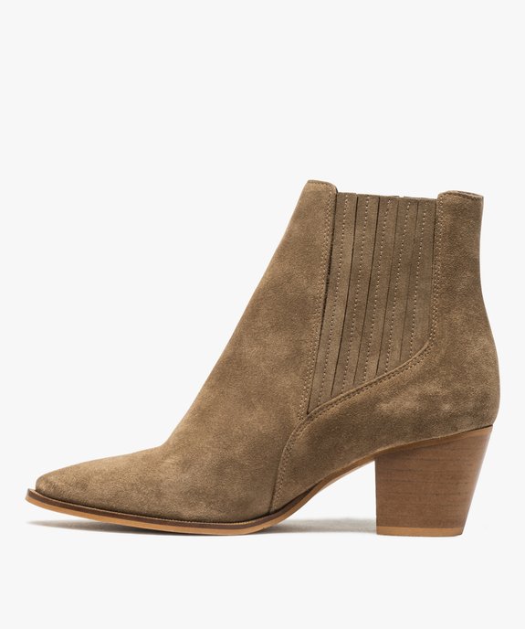 Boots femme à talon dessus cuir uni style santiag vue3 - GEMO(URBAIN) - GEMO