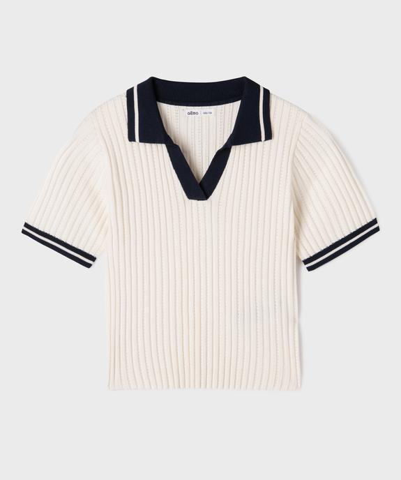 Pull à manches courtes avec col polo coupe courte fille vue3 - GEMO (JUNIOR) - GEMO